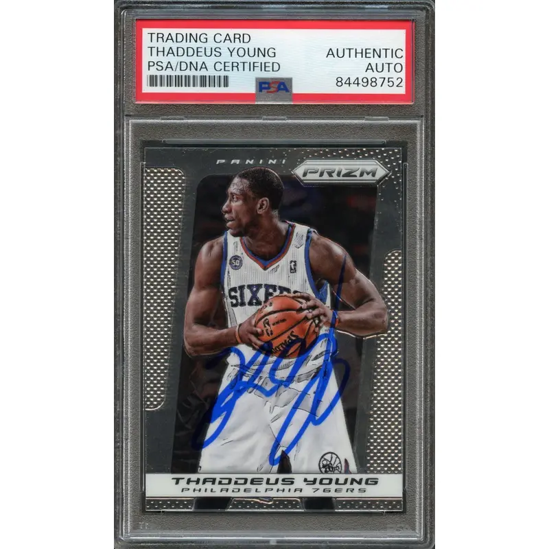 2013-14 Panini Prizm #187 Thaddeus Young Signed Card AUTO PSA Slabbed 76ers