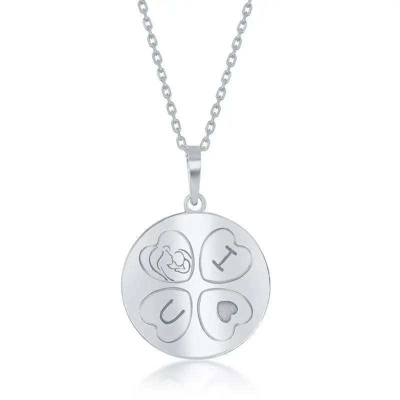 Sterling Silver 'I <3 U' Mother and Daughter Double Disc Necklace