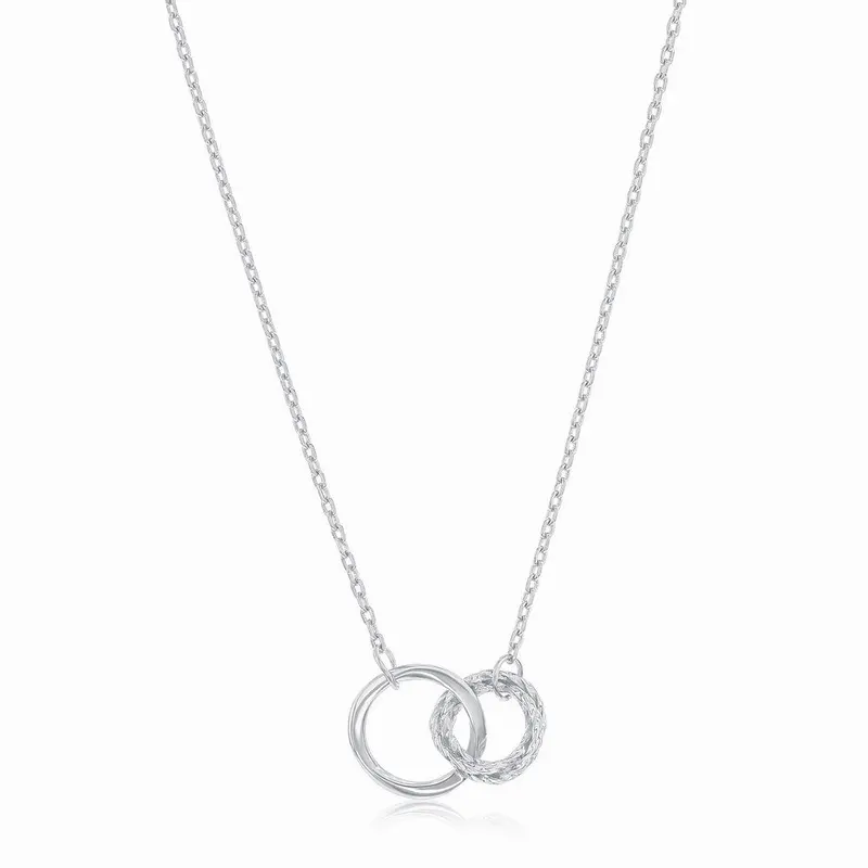 Sterling Silver, Polished & Textured, Double Circle Necklace