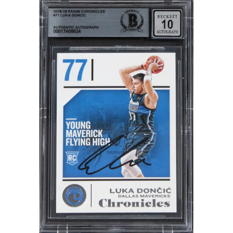 Mavs Luka Doncic Signed 2018 Panini Chronicles #71 Rookie Card Auto 10! BAS Slab