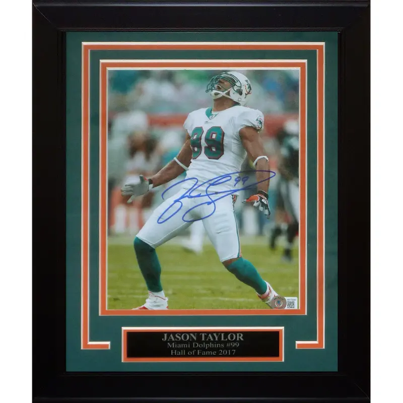 Jason Taylor Autographed Miami Dolphins Deluxe Framed 8x10 Photo - JSA