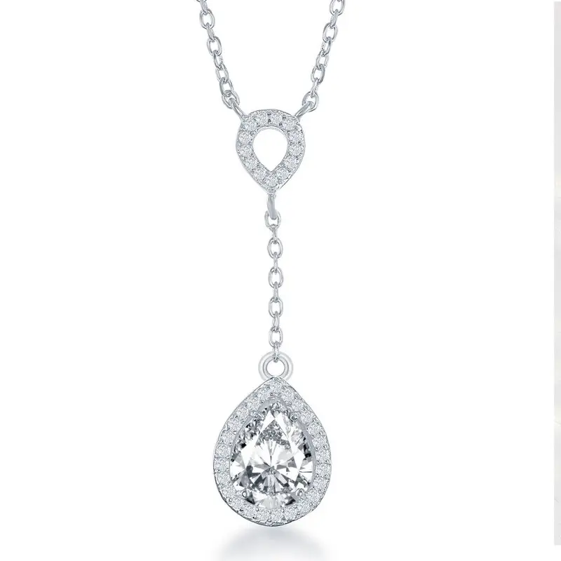 Sterling Silver Open CZ Teardrop with Dropdown CZ Teardrop Necklace