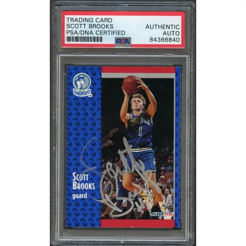1991-92 Fleer Basketball #318 Scott Brooks Signed Card AUTO PSA Slabbed Timberwolves