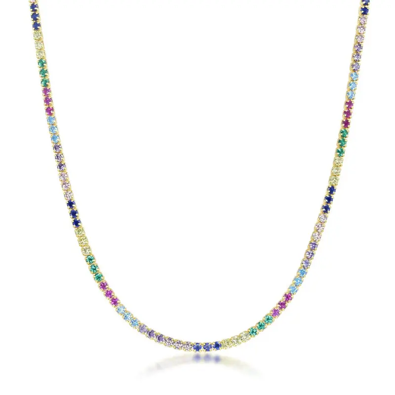 Sterling Silver Rainbow CZ Choker - Gold Plated