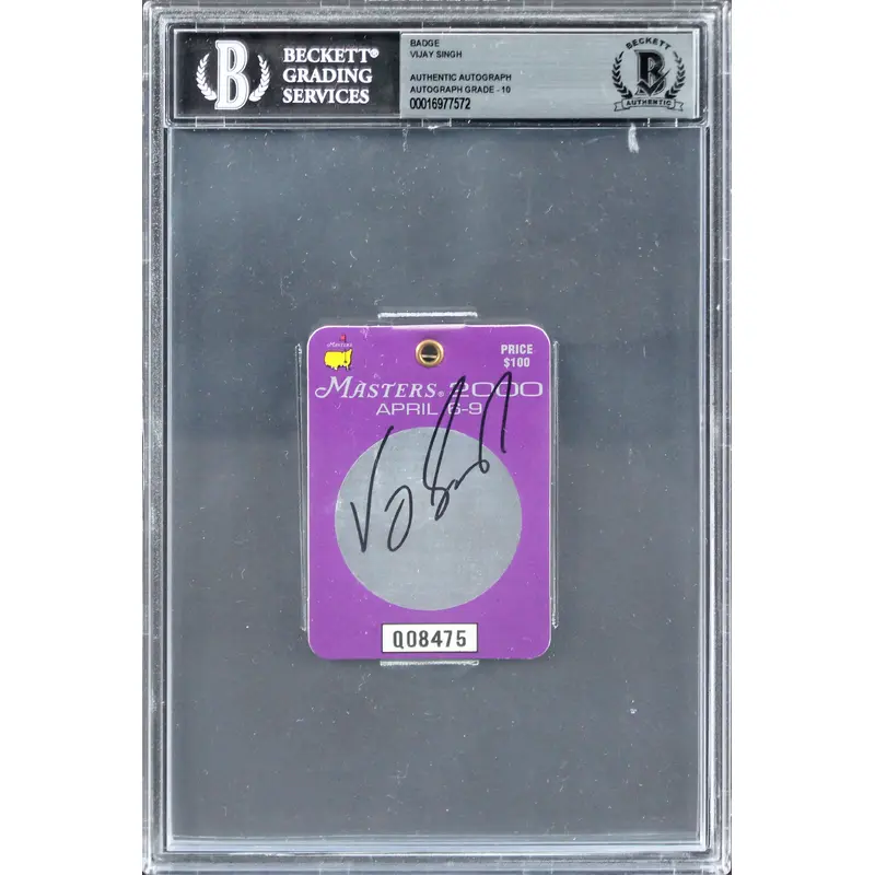 Vijay Singh Signed 2000 Masters Augusta Golf Club Badge Auto 10! BAS Slabbed