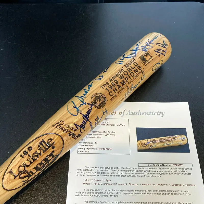 1969 New York Mets World Series Champs Team Signed Bat Nolan Ryan Tom Seaver JSA