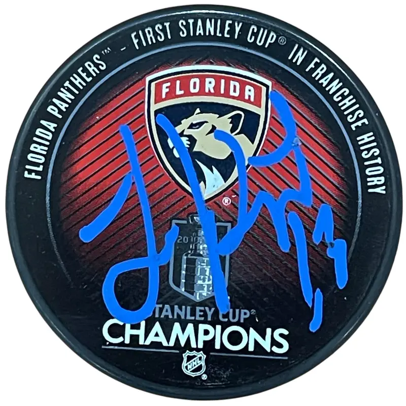 Sam Reinhart Autographed Florida Panthers (Stanley Cup Champs Logo) Hockey Puck - JSA