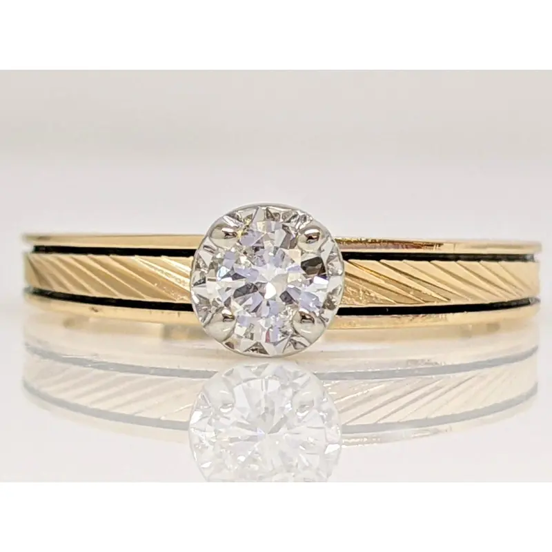 14K .22 CARAT TOTAL I1 I DIAMOND ROUND ESTATE TEXTURE SHANK RING 2.8 GRAMS