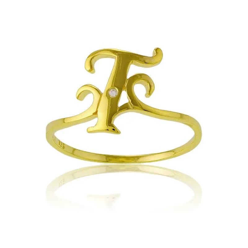Sterling Silver 1 Micron Rose Gold-plating Single CZ "T" Ring