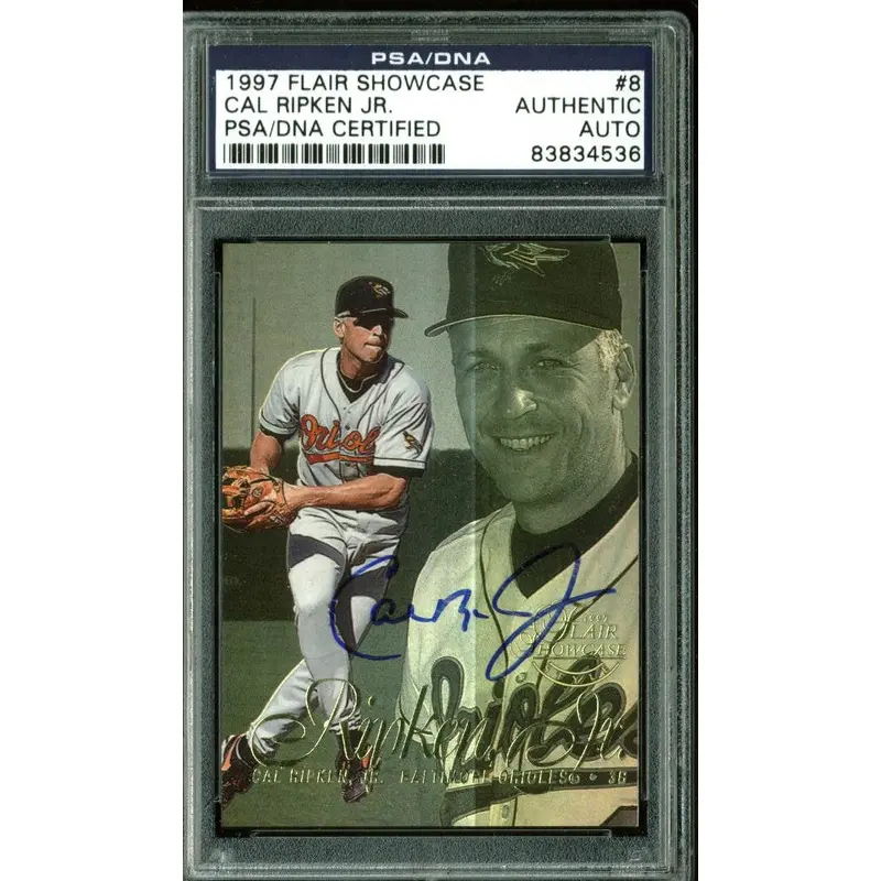 Orioles Cal Ripken Jr. Authentic Signed Card 1997 Flair Showcase #8 PSA Slabbed