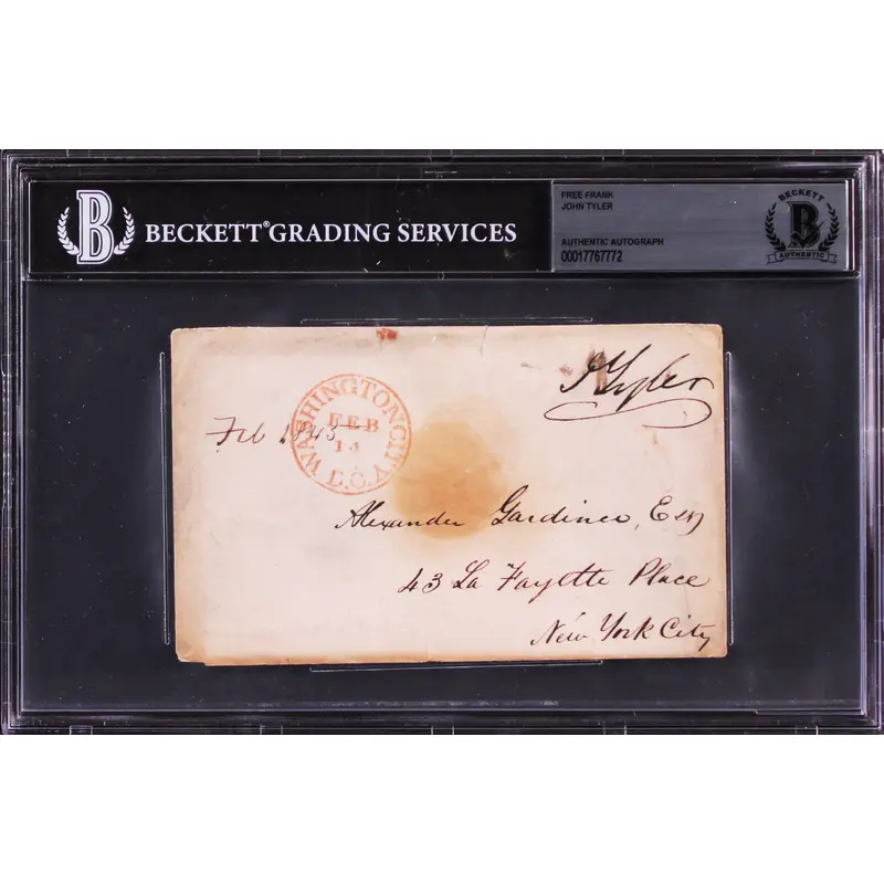 John Tyler Signed 3.35x5.65 1845 Free Frank Envelope Autographed BAS Slabbed