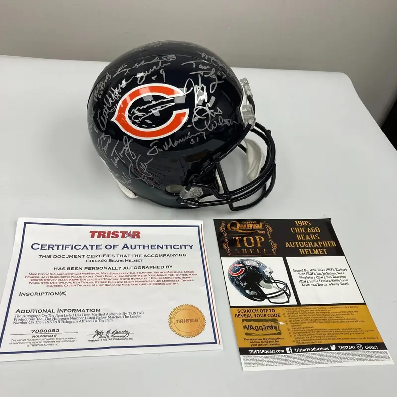 1985 Chicago Bears Super Bowl Champs Team Signed Full Size Helmet 30 Sig Tristar