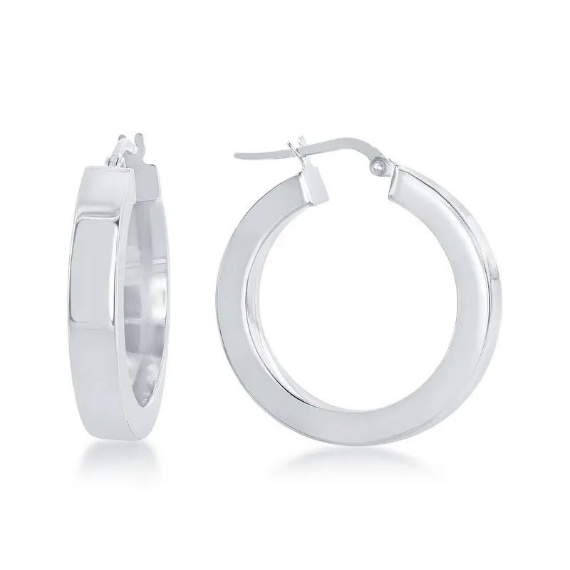 Sterling Silver 27mm Square Tube Hollow Hoop - Rhodium Plated