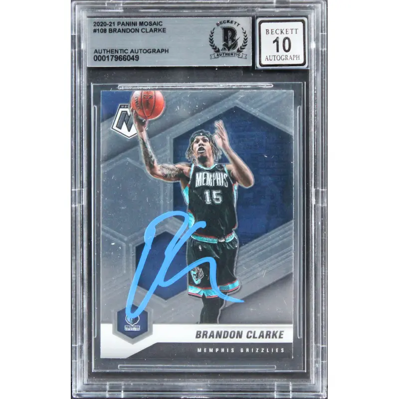 Grizzlies Brandon Clarke Signed 2020 Panini Mosaic #108 Card Auto 10 BAS Slabbed
