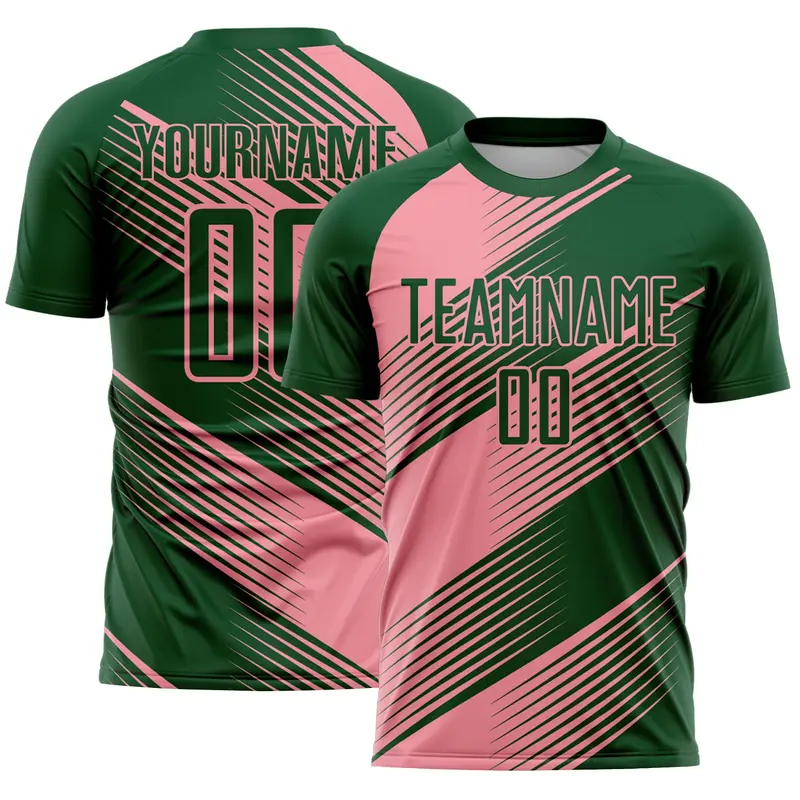 Custom Green Medium Pink Line Sublimation Soccer Uniform Jersey