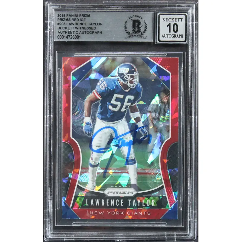 Lawrence Taylor Signed 2019 Panini Prizm Red Ice #293 Card Auto 10! BAS Slabbed