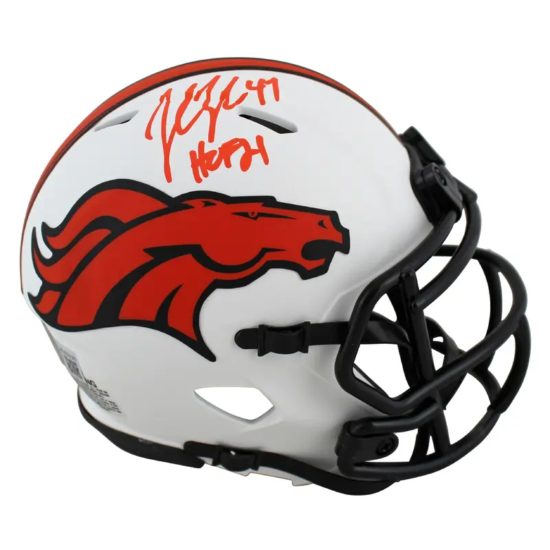 Broncos John Lynch "HOF 21" Signed Lunar Speed Mini Helmet BAS Witnessed