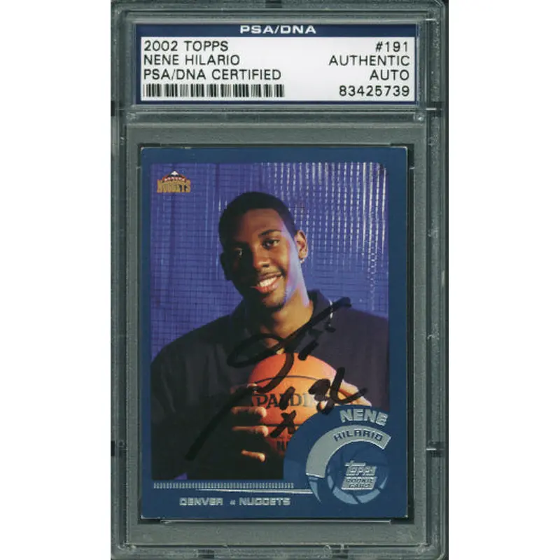 Nuggets Nene Hilario Authentic Signed Card 2002 Topps Rookie PSA/DNA Slabbed