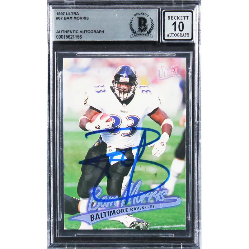 Ravens Bam Morris Authentic Signed 1997 Ultra #67 Card Auto 10! BAS Slabbed