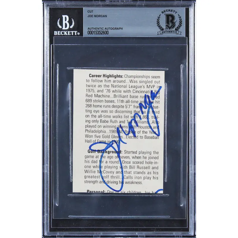 Reds Joe Morgan Authentic Signed 2.75x3.75 Cut Signature BAS Slabbed
