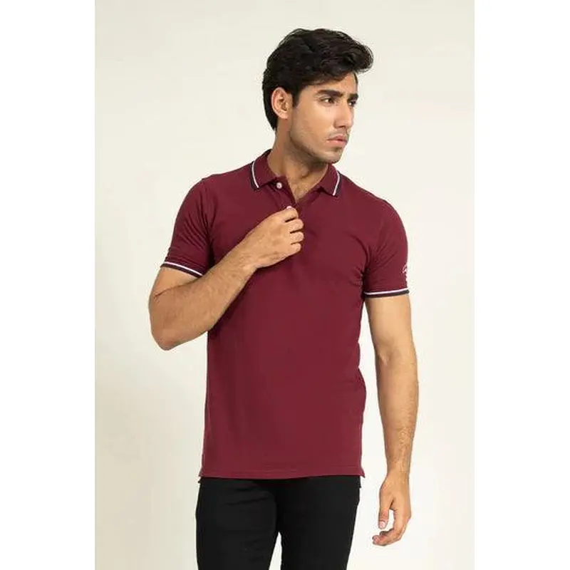 Wine Contrast Tipped Polo