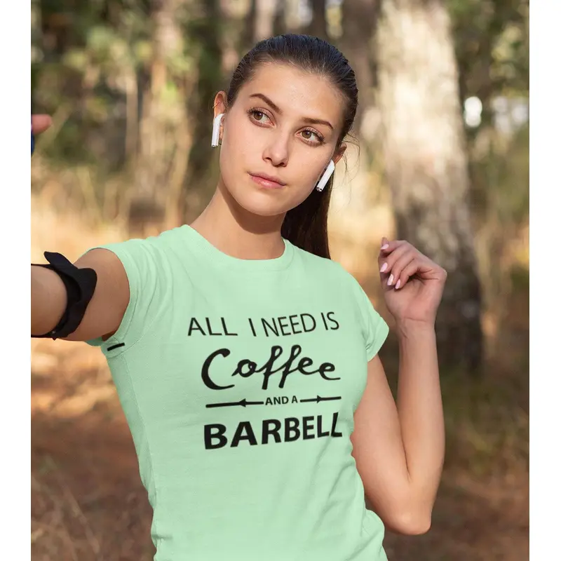 Women's coffee and barbell T-Shirt (light green) Wod Armour | Kibi Sports