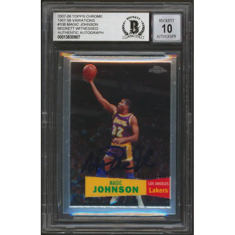 Lakers Magic Johnson Signed 2007 Topps Chrome '57 Var #106 Card Auto 10 BAS Slab