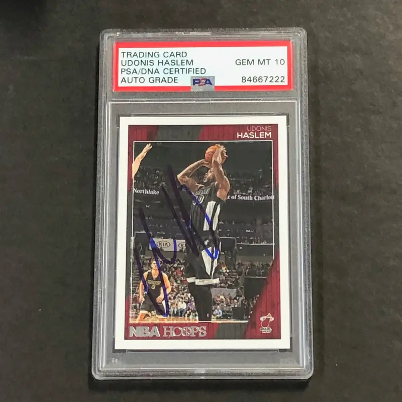2016-17 NBA Hoops #259 Udonis Haslem Signed Card AUTO Grade 10 PSA Slabbed Heat