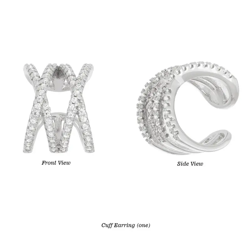 Sterling Silver CZ Double X Ear Cuff - Single Earring