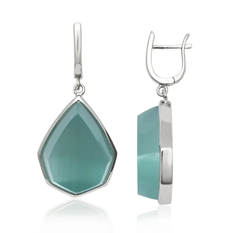 Sterling Silver King Green Cat?s Eye Teardrop Earrings