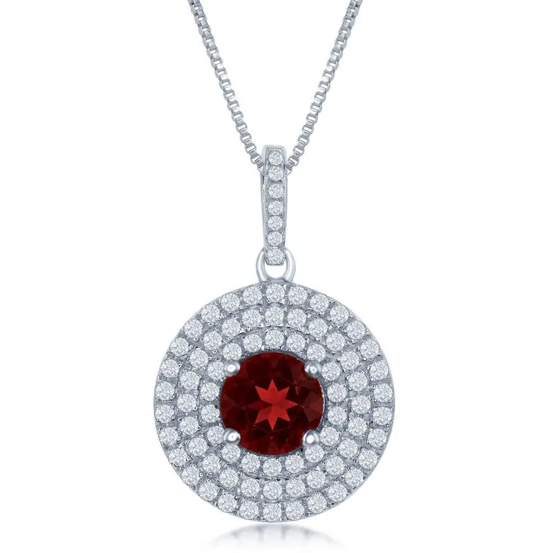 Sterling Silver Round 0.85ctw White Topaz with Center 1.65ctw Garnet  Necklace