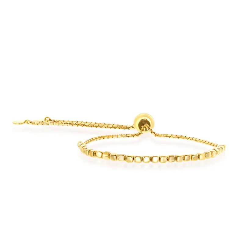 Sterling Silver Small Square Beaded Adjustable Bolo Bracelet - Gold Plated