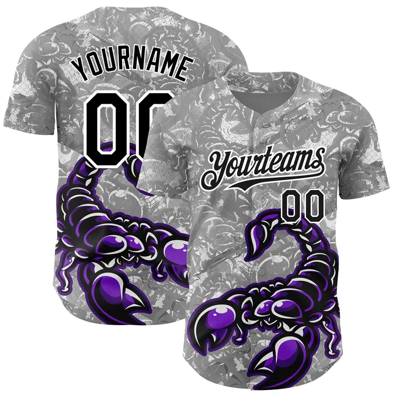 Custom Gray Black-White 3D Pattern Design Animal Scorpion Authentic Baseball Jersey