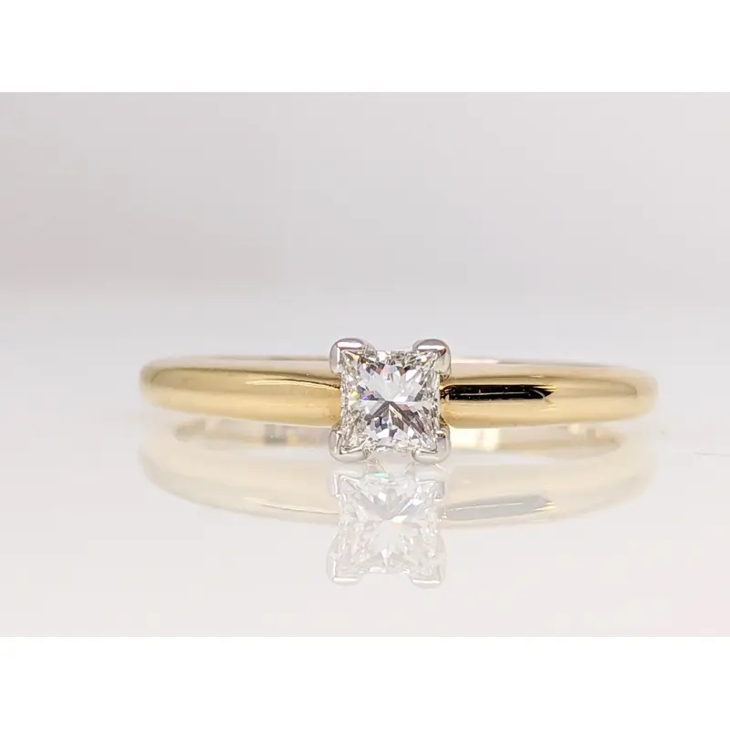 14K .19 CARAT TOTAL SI2 G DIAMOND PRINCESS CUT SOLITAIRE ESTATE RING 2.1 GRAMS