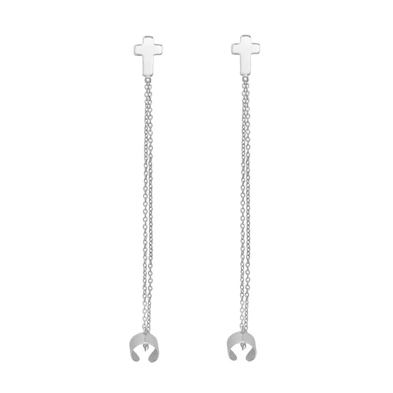 Sterling Silver Single Stud & Stud with Cuff Cross Earrings
