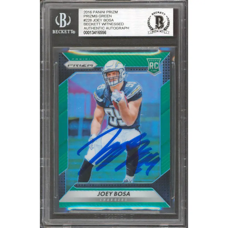 Chargers Joey Bosa Signed 2016 Panini Prizm Green #228 Rookie Card BAS Slabbed
