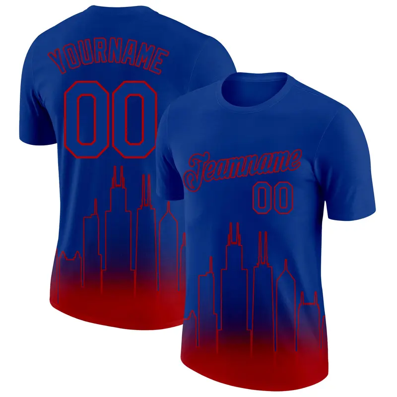 Custom Royal Red 3D Chicago City Edition Fade Fashion Performance T-Shirt