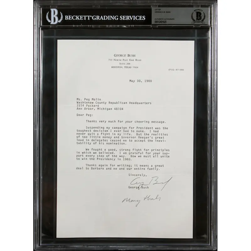 George H.W. Bush "Many Thanks" Authentic Signed 7x10.5 1980 Letter BAS Slabbed