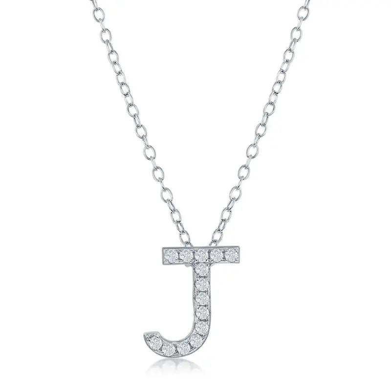 Sterling Silver Micro Pave "J" Pendant Necklace