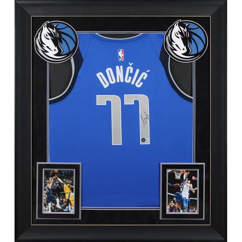 Mavericks Luka Doncic Signed Blue Nike Swingman Framed Jersey BAS #AD43057