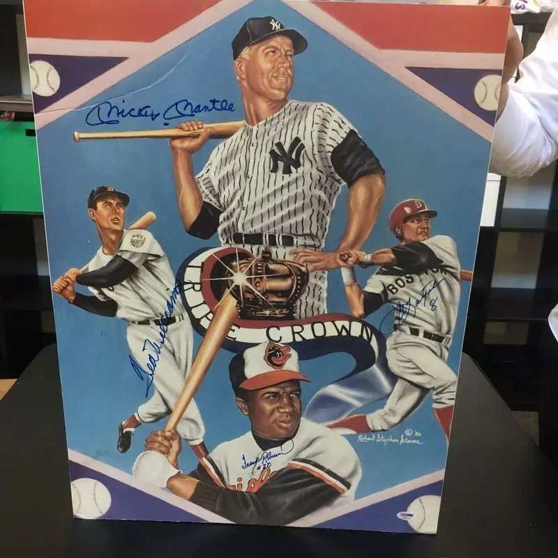 Mickey Mantle Ted Williams Carl Yastrzemski Triple Crown Signed 18x24 Photo PSA