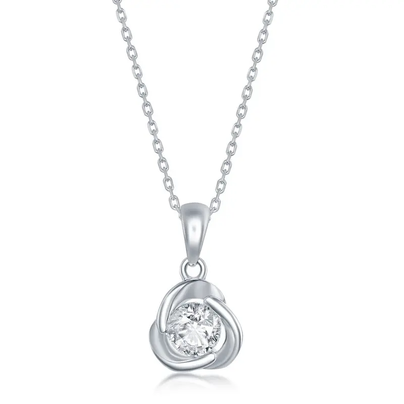 Sterling Silver, Round CZ Love Knot Necklace