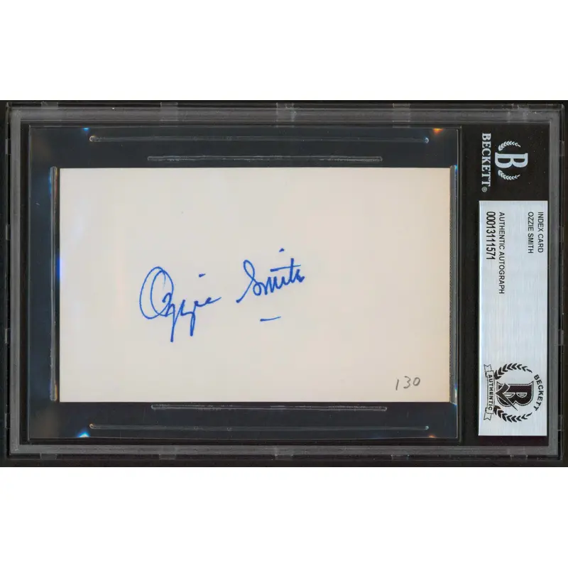 Cardinals Ozzie Smith Authentic Signed 3x5  Index Card Autographed BAS Slabbed