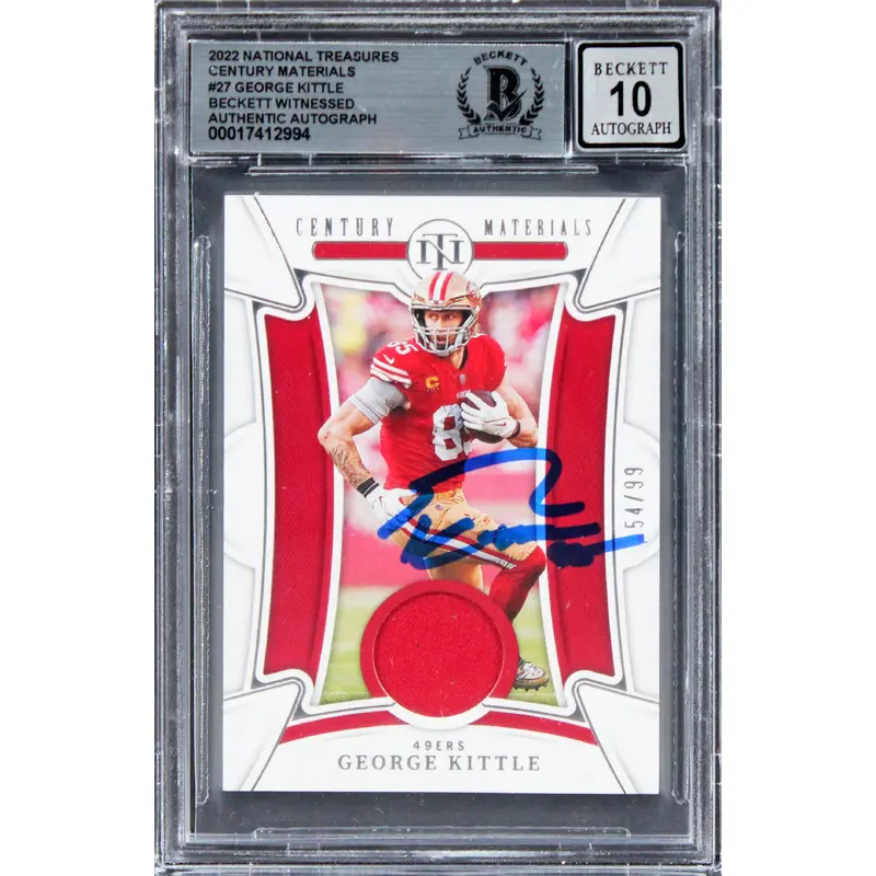 George Kittle Signed 2022 Natl Treasures CM #27 #54/99 Card Auto 10! BAS Slabbed