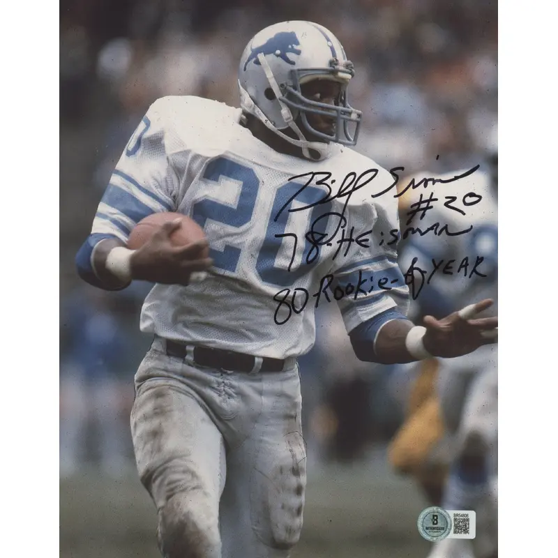 Lions Billy Sims "79 Heisman, 80 ROY" Authentic Signed 8x10 Photo BAS #BR54806