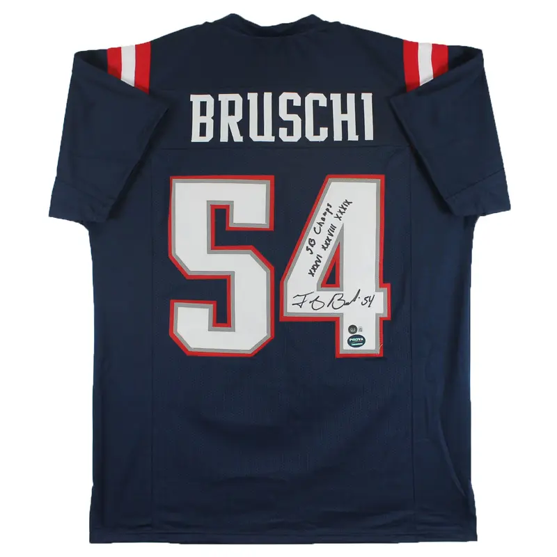 Tedy Bruschi "SB Champ" Authentic Signed Navy Blue Pro Style Jersey BAS Witness