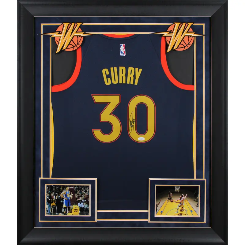 Warriors Stephen Curry Authentic Signed Navy Nike Swingman Framed Jersey JSA
