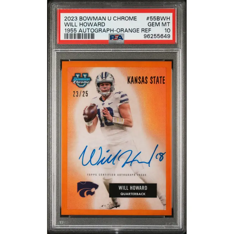 Will Howard 2023 Bowman Chrome 1955 Orange Refractor Auto #23/25 PSA 10 Gem Mint