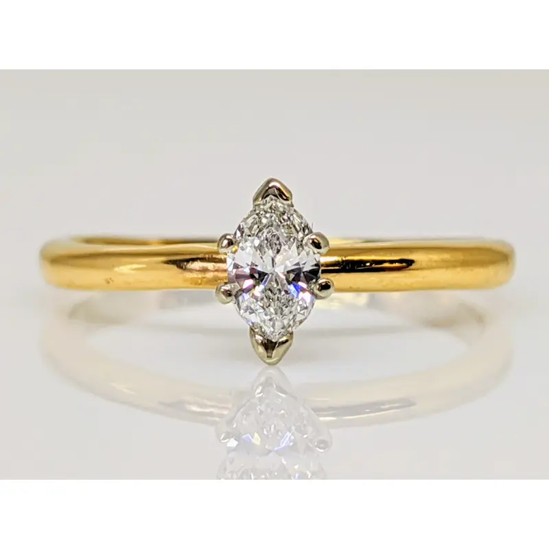 14K .25 CARAT TOTAL DIAMOND MARQUISE CUT SOLITAIRE ESTATE RING 1.5 GRAMS