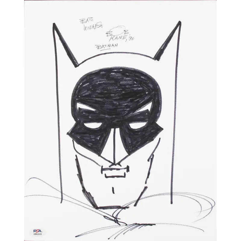 Bob Kane "Bats Wishes" Signed 11x14 Hand Drawn Batman Sketch PSA/DNA #AM62626